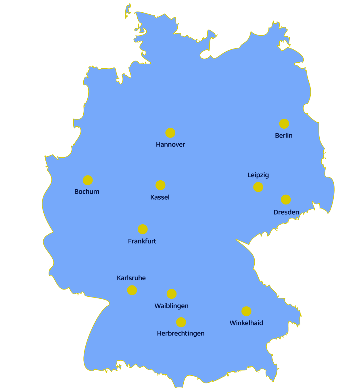 Deutschlandkarte der Logistikstandorte der Emil Frey Autoteilewelt